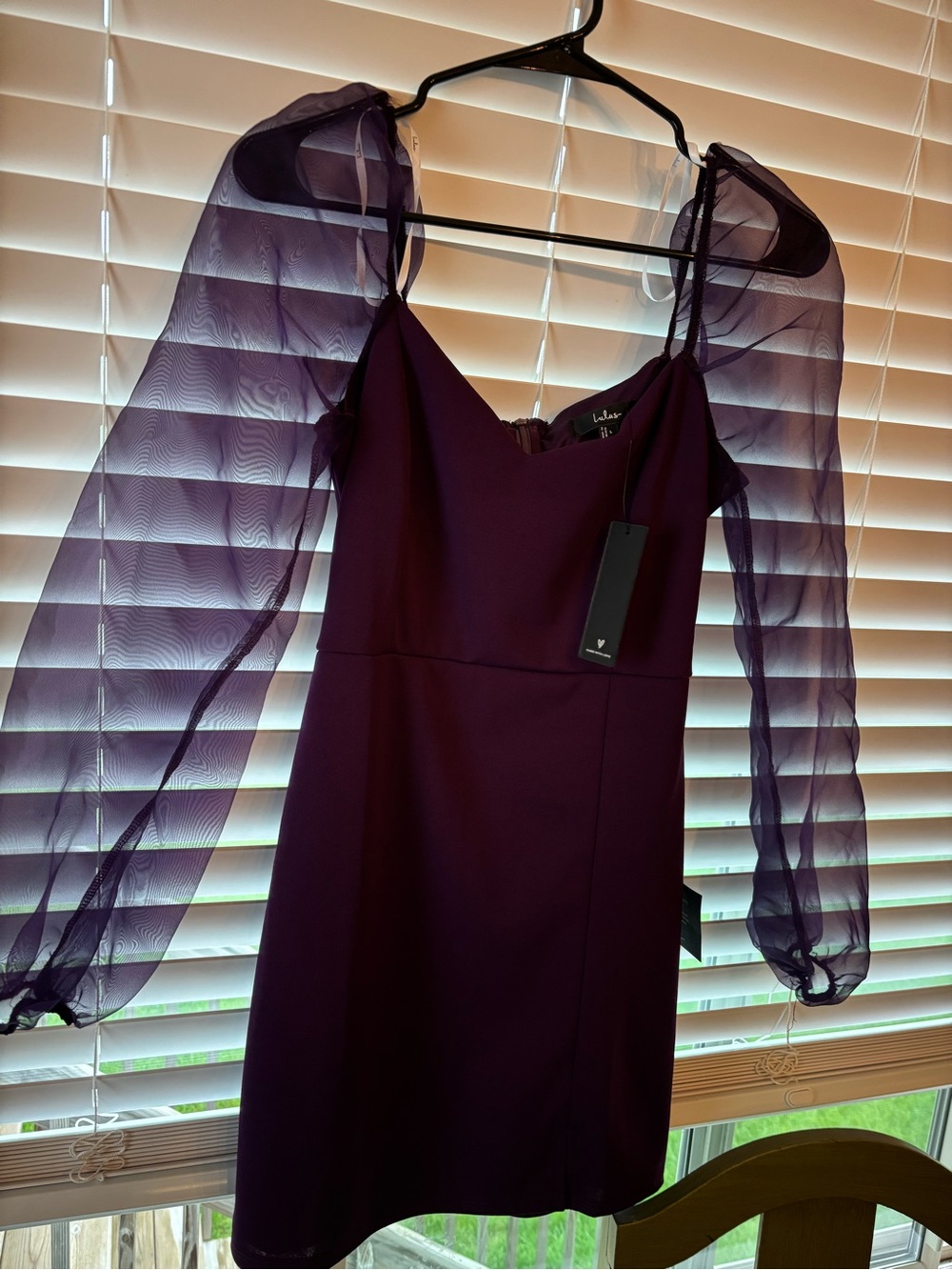 NWT Lulu's Deep Purple Sheer-Sleeve Mini Dress